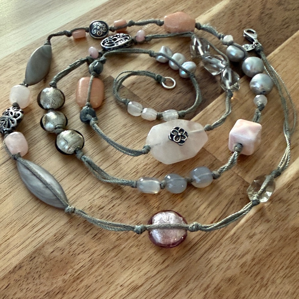 Vintage Silpada Sterling Silver Pink Soapstone Necklace N2191